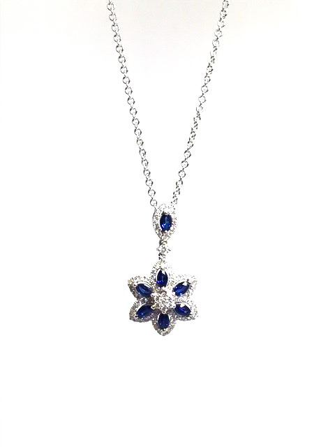 sapphire and diamond flower pendant